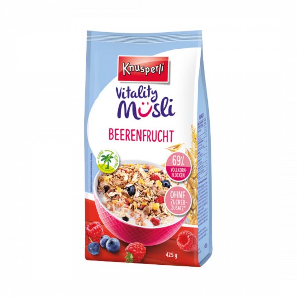 Knusperli Vitality Müsli Beerenfrucht, ohne Zuckerzusatz, 425 Gramm Beutel